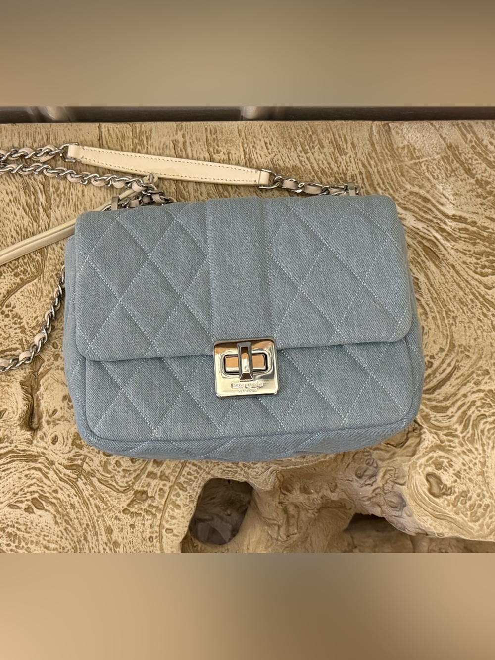 kate spade Quilted Denim-Blue Chain Shoulder Bag with Silver Turn-Lock